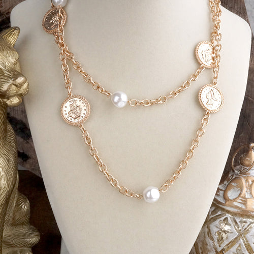 Starlit Relics – Coin & Pearl Station Necklace