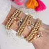 Golden Ball Beaded Stretch Bracelet Stack With Baguette Crystals – Clear Black Pink