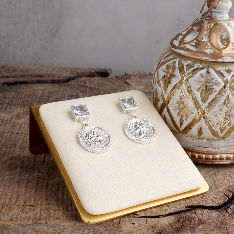 Starlit Relics – Coin & Crystal Drop Earrings