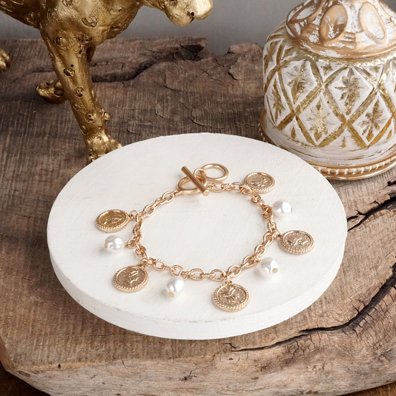 Starlit Relics – Coin & Pearl Charm Bracelet