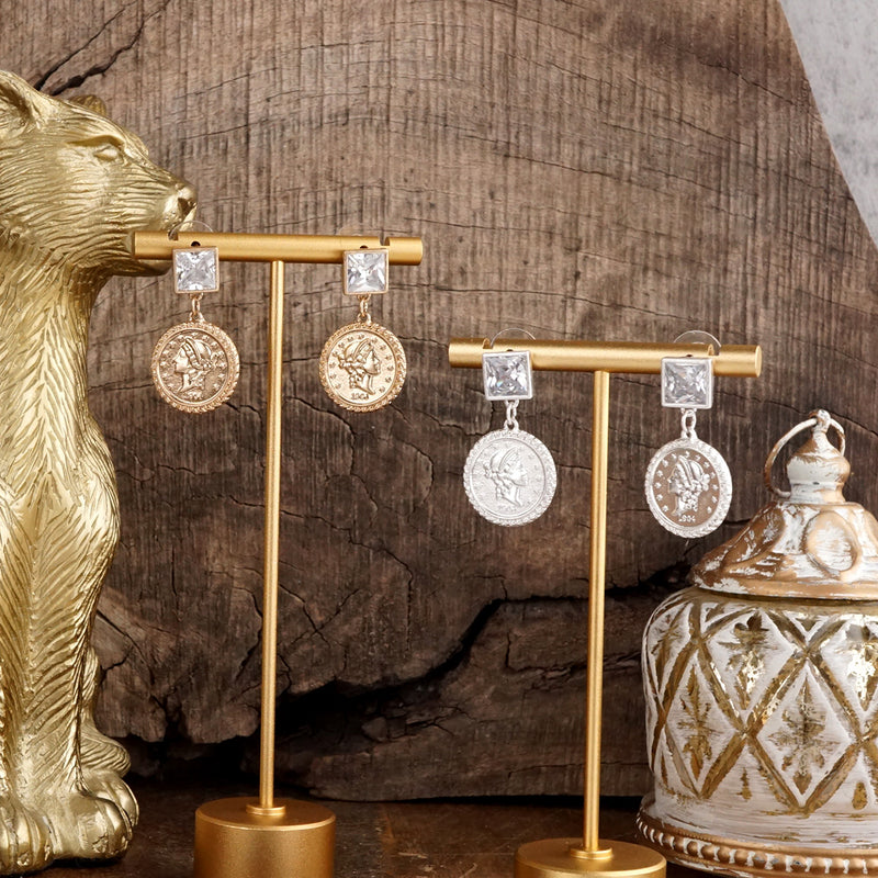 Starlit Relics – Coin & Crystal Drop Earrings