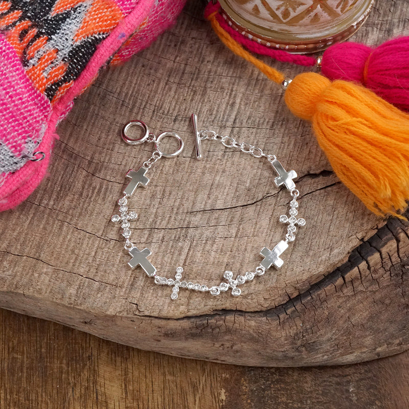 Gracefully Linked – Sideways Cross Charm Bracelet in Gold or Silver