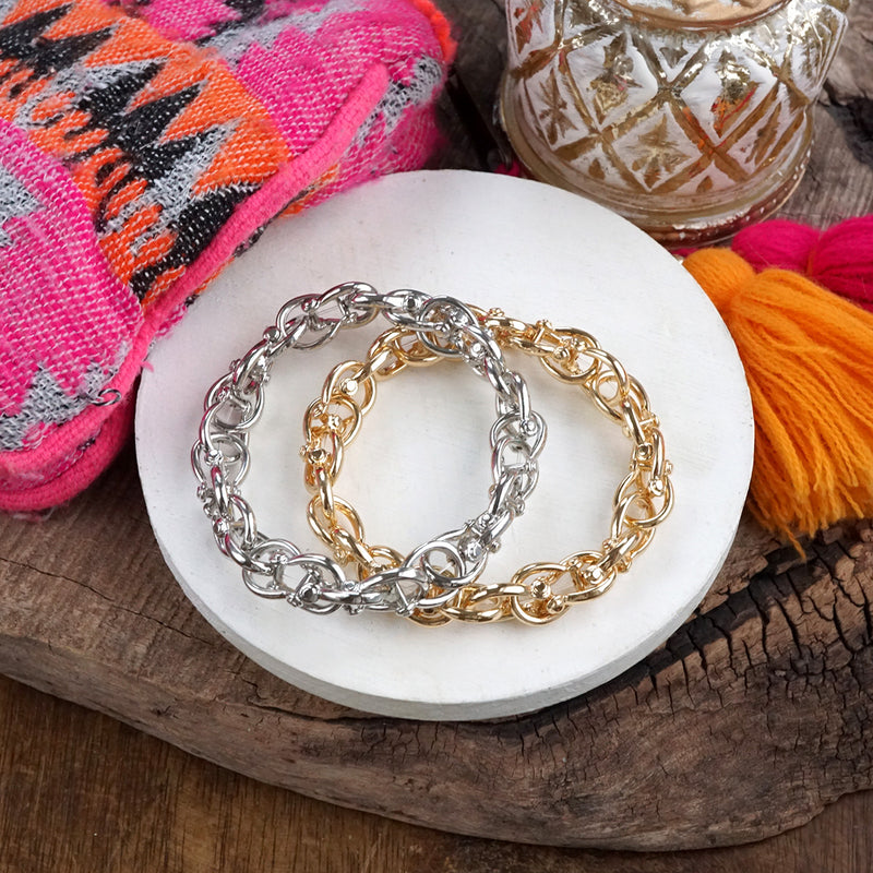 Bold Links – Stretchy Shackle Chain Bracelet in Gold or Silver