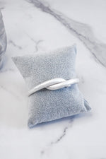 Timeless tie design cuff Bracelet Bangle in silver tone with hinge