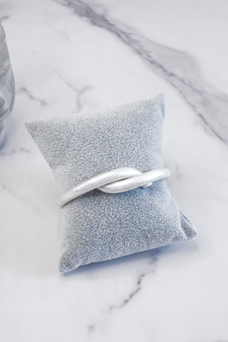 Timeless tie design cuff Bracelet Bangle in silver tone with hinge