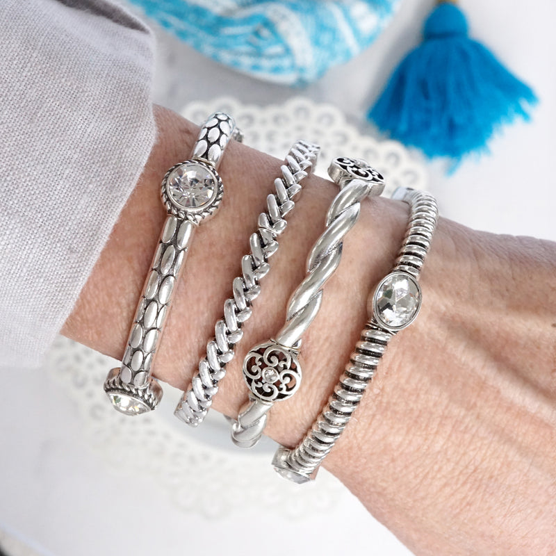 Silver Prairie Crystal Boho Stretch Bangles
