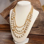 Waterfall Multi Strand Statement Short Necklace Lava and Gold Beads