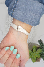 Timeless tie design cuff Bracelet Bangle in silver tone with hinge