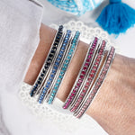 Western Sparkle Stretchy 3 Bangle Set – Silver Tone Crystals Pink & Blue
