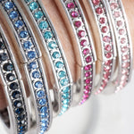 Western Sparkle Stretchy 3 Bangle Set – Silver Tone Crystals Pink & Blue