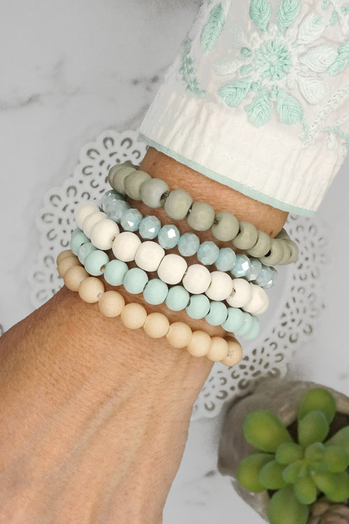 Wood glass basic bracelets stack beaded bracelet set