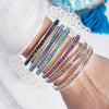 Western Sparkle Stretchy 3 Bangle Set – Silver Tone Crystals Pink & Blue