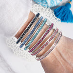 Western Sparkle Stretchy 3 Bangle Set – Silver Tone Crystals Pink & Blue