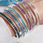 Western Sparkle Stretchy 3 Bangle Set – Silver Tone Crystals Pink & Blue