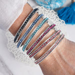 Western Sparkle Stretchy 3 Bangle Set – Silver Tone Crystals Pink & Blue
