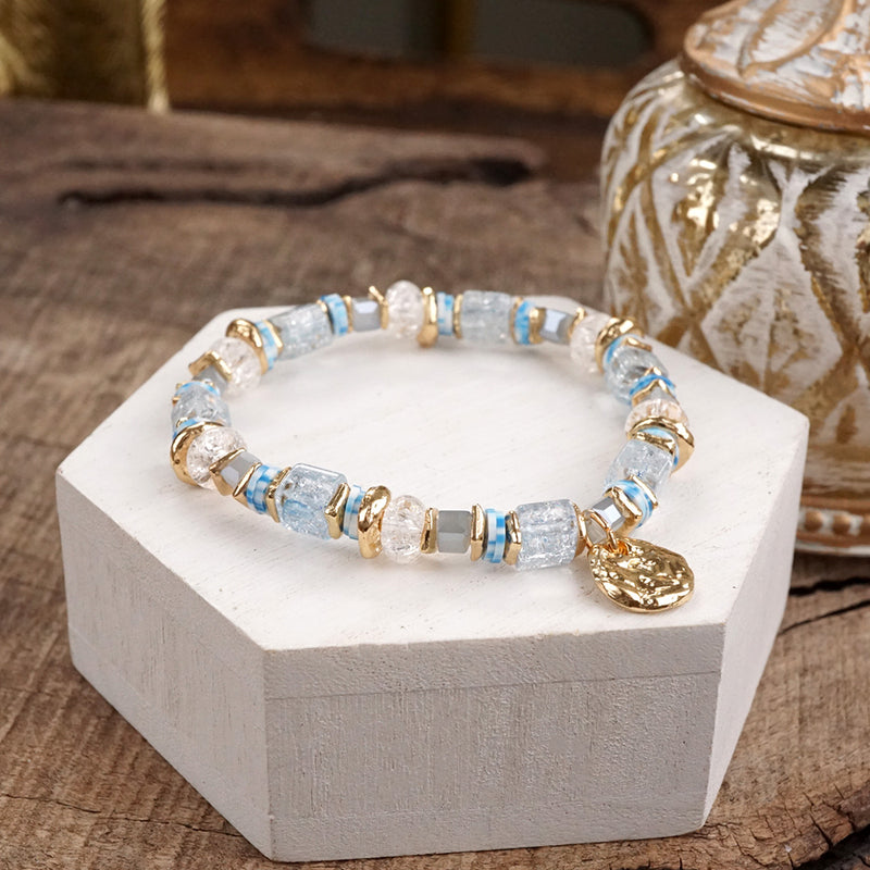 Whispering Light – Mixed Bead Bracelet with Golden Coin Charm