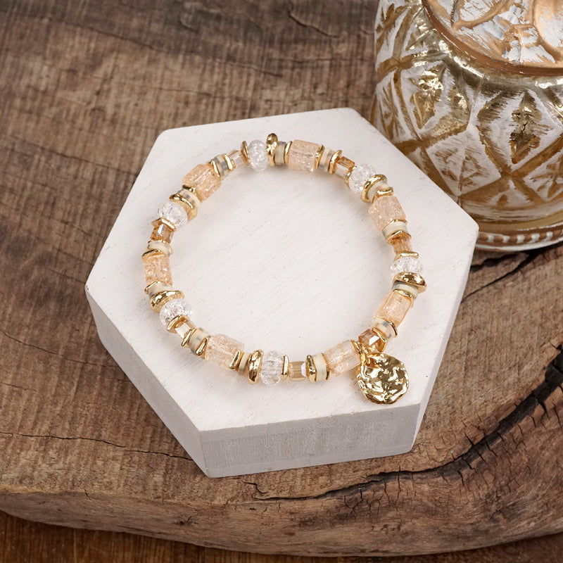Whispering Light – Mixed Bead Bracelet with Golden Coin Charm