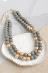 Multi Strand Wooden Beads Short Statement Necklace in Gray and Gold