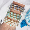 Glass Beaded Bracelet Stack with Worn Gold Accents – Green, Cream, or Gray