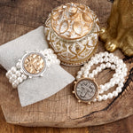 Gracebound – Cross Coin & Chunky Pearl 3-in-1 Statement Bracelet in Mixed Metals