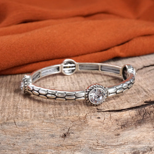 Silver Prairie Crystal Boho Stretch Bangles