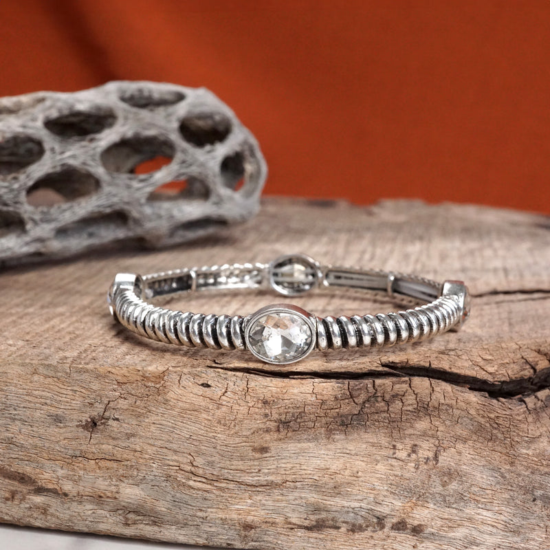 Silver Prairie Crystal Boho Stretch Bangles