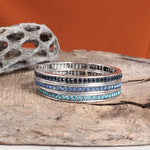 Western Sparkle Stretchy 3 Bangle Set – Silver Tone Crystals Pink & Blue