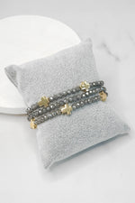 Mini Sideways Cross Bracelet stack Glass and gold metal beads
