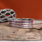 Western Sparkle Stretchy 3 Bangle Set – Silver Tone Crystals Pink & Blue
