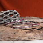 Western Sparkle Stretchy 3 Bangle Set – Silver Tone Crystals Pink & Blue