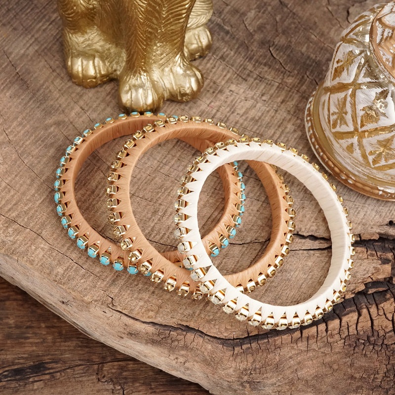 Sun Dancer – Raffia-Wrapped Bangle with Crystal Channel Accent