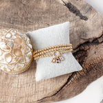 Golden Ball Beaded Stretch Bracelet Stack With Baguette Crystals – Clear Black Pink
