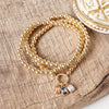 Golden Ball Beaded Stretch Bracelet Stack With Baguette Crystals – Clear Black Pink