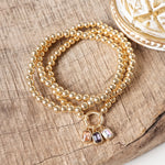 Golden Ball Beaded Stretch Bracelet Stack With Baguette Crystals – Clear Black Pink