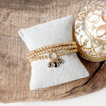 Golden Ball Beaded Stretch Bracelet Stack With Baguette Crystals – Clear Black Pink
