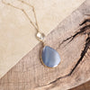 Boho Minimal Long Necklace with Teardrop Natural Stone Pendant – Gray and Worn Gold Tone (Copy)