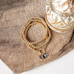 Golden Ball Beaded Stretch Bracelet Stack With Baguette Crystals – Clear Black Pink