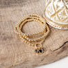 Golden Ball Beaded Stretch Bracelet Stack With Baguette Crystals – Clear Black Pink