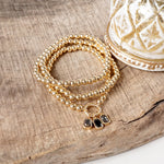 Golden Ball Beaded Stretch Bracelet Stack With Baguette Crystals – Clear Black Pink