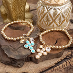Golden Keepsakes – Charm Cluster Stretch Bracelet with Beads & Stones