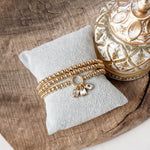 Golden Ball Beaded Stretch Bracelet Stack With Baguette Crystals – Clear Black Pink