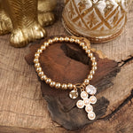 Golden Keepsakes – Charm Cluster Stretch Bracelet with Beads & Stones