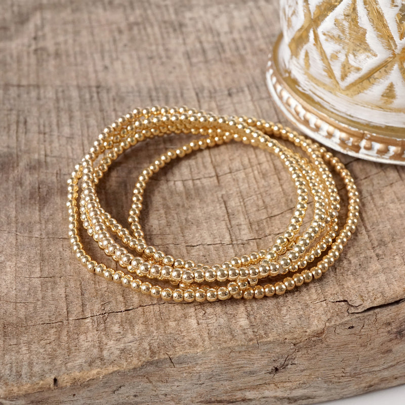 Dainty Gold Beaded Bracelet Stack – Set of 5