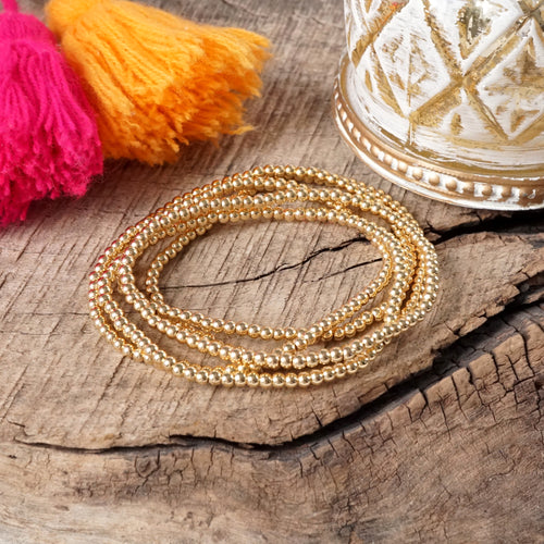 Dainty Gold Beaded Bracelet Stack – Set of 5