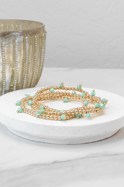 Small Gold tone and Glass beads bracelet stack of 3 bracelets