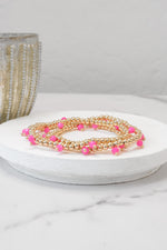 Small Gold tone and Glass beads bracelet stack of 3 bracelets