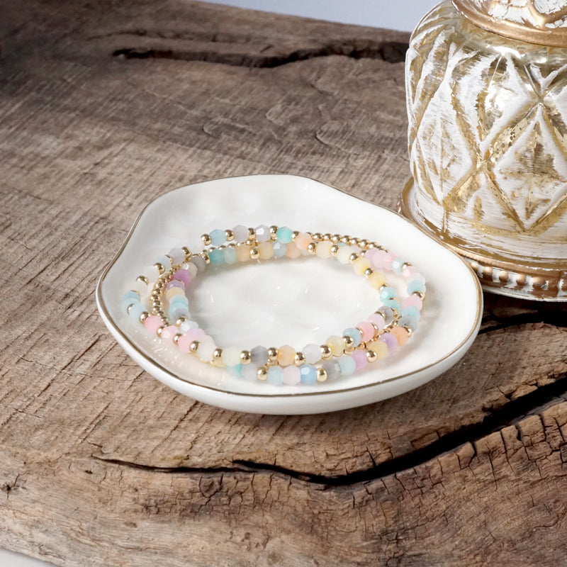 Small Gold tone and Glass beads bracelet stack of 3 bracelets - Pink Mint Multi