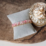 Small Gold tone and Glass beads bracelet stack of 3 bracelets - Pink Mint Multi