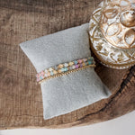 Small Gold tone and Glass beads bracelet stack of 3 bracelets - Pink Mint Multi
