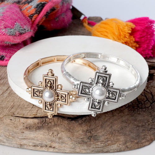 Boho Cross Drop Statement Bangles – Gold & Silver Tones